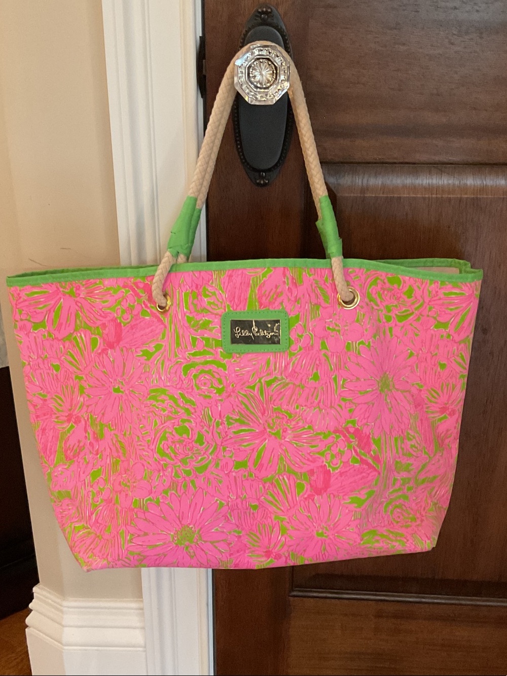 Lilly Pulitzer Neon Pink & Lime Shoreline  Floral Tote